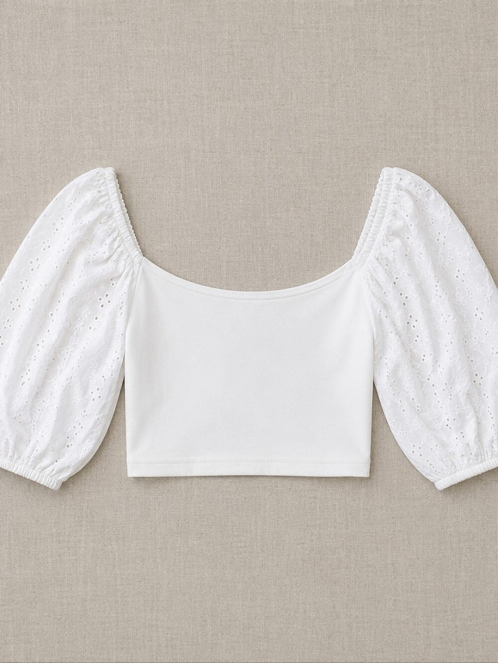 Zara White Eyelet Puff Sleeve Crop Top Women' Size Medium